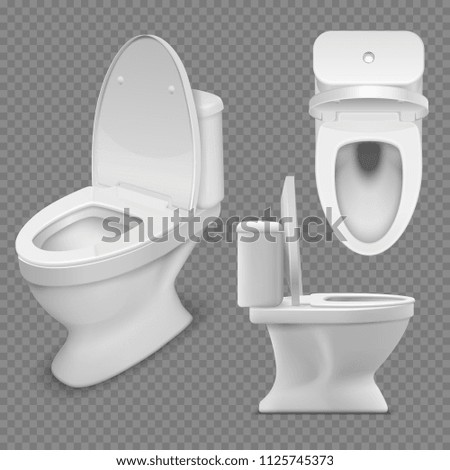 Toilet bowl. Realistic white home toilet in top and side view. Isolated vector illustration. Clean lavatory, ceramic closet for bathroom Royalty-Free Stock Photo #1125745373