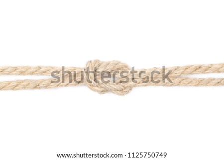 Square knot isolated on white background. Nautical rope knot.