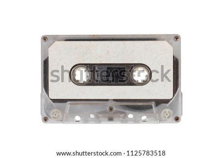 Close up retro cassette tape from the 80s, isolated on white background. Retro  cassette tape.