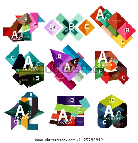 Set of geometric infographic banners, paper info a b c option diagrams created with color shapes. Vector illustration