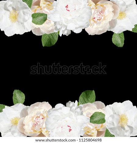 Beautiful floral background with peonies and dog-rose