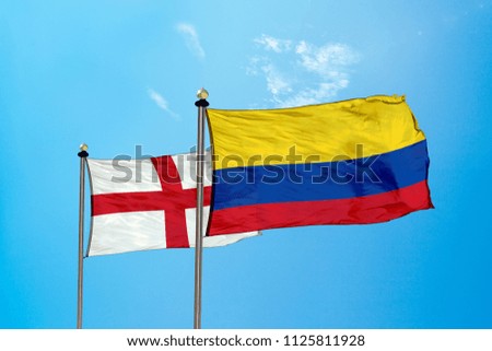 England and Columbia flag on the mast