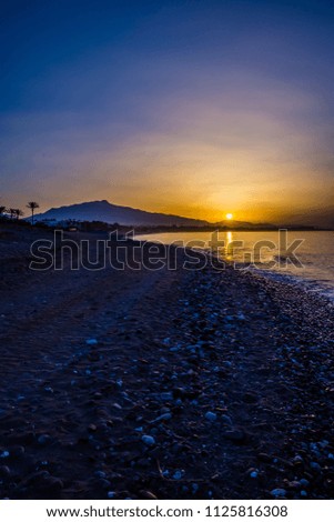 Early morning summer sunrise over the mountains and the Mediterranean Sea in Southern Spain