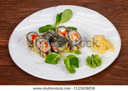 Tempura roll with eel and tobiko