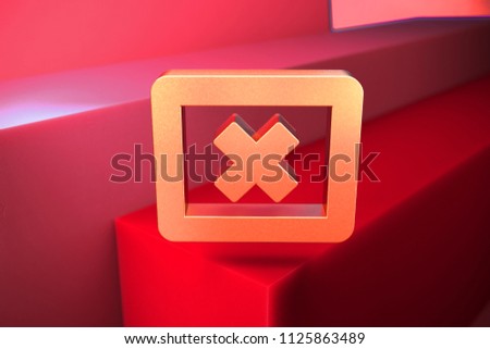 Classic Metallic Window Close Contour Icon on the Red Background. 3D Illustration of Metallic Cancel, Close, Delete, Dismiss, Modal, Remove Icon Set With Color Boxes on Red Background.