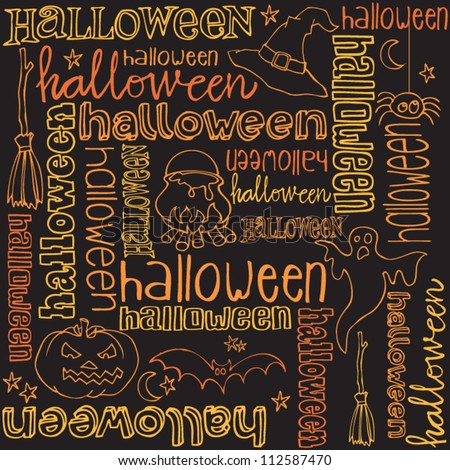 Halloween words & icons seamless background vector