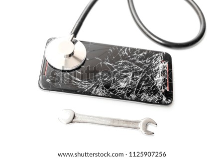 Accident for mobile phone falls from high, 
Broken touch screen,Shut off, It can not work, Concept restore with Stethoscope 