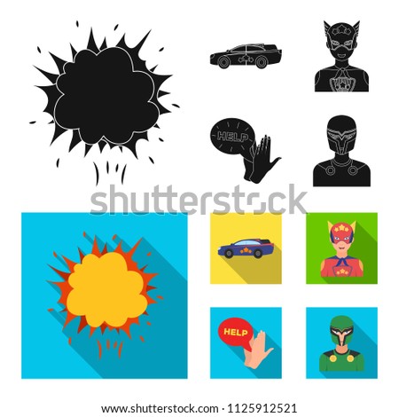 Explosion, fire, smoke and other web icon in black,flat style.Superman, superforce, cry, icons in set collection.