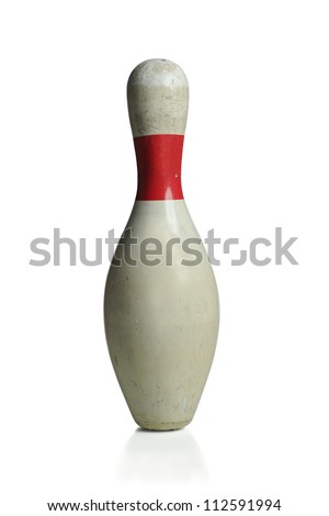 Vintage white bowling pin isolated over white background - With Clipping Path