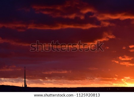 cathedral silhouette on beautiful summer sunset sky in Gdynia, Poland 