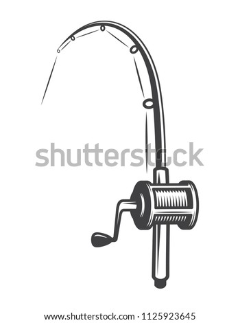 Vintage fishery equipment concept with fishing rod in monochrome style isolated vector illustration