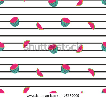 watermelon fruit stripes vector seamless pattern