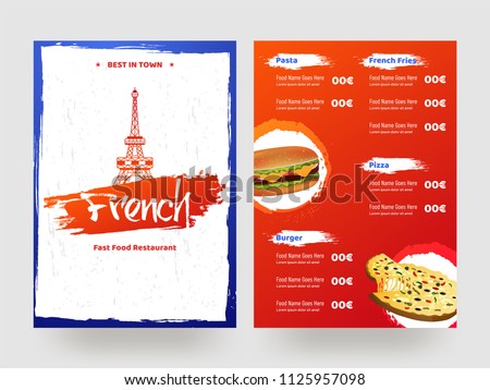  Eiffel tower isolated on grunge white background for French Fast Food menu card concept.