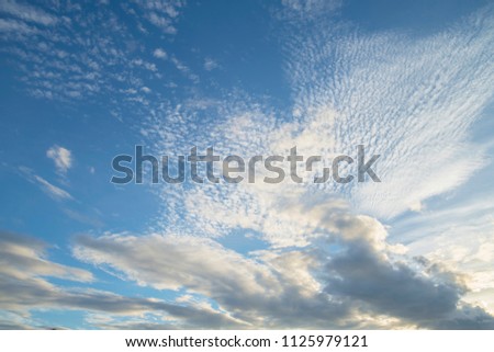 Blue sky with white clouds, clear blue sky with plain white cloud with space for text background.