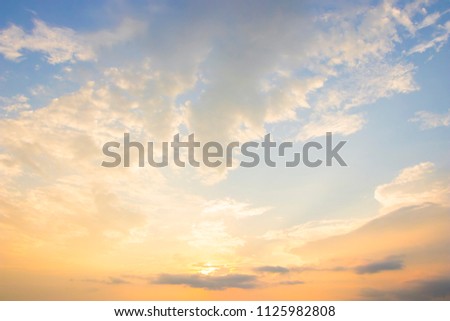 Sunrise sky for background.Beautiful blue sky with clouds.dramatic cloudscape with morning sunlight in summer.