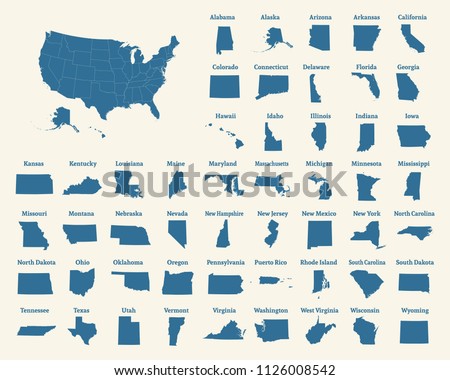 Outline map of the United States of America. States of the USA. Vector illustration.US map with state borders. usa silhouette Royalty-Free Stock Photo #1126008542