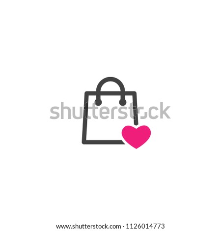black outline silhouette of shopping paper bag with heart. flat icon isolated on white.  vector illustration. Stylish package for purchase. simple pictogram. Favorite