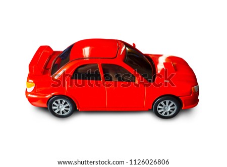 red toy car isolated on white background. (clipping path)    