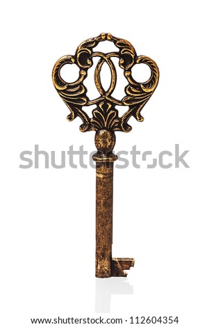 Old key isolated on white Royalty-Free Stock Photo #112604354