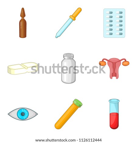 Course of treatment icons set. Cartoon set of 9 course of treatment icons for web isolated on white background