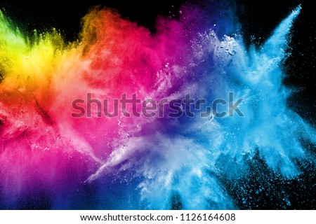 Abstract multi color powder explosion on black background.  Freeze motion of color dust  particles splash. Painted Holi in festival. Royalty-Free Stock Photo #1126164608