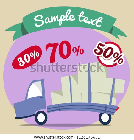 Sale van with box illustration. Vector illustration isolated on background.
