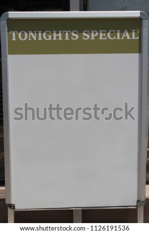 Outdoor advertisement stand with blank space for your text and prices. Ideal for a menu stand.