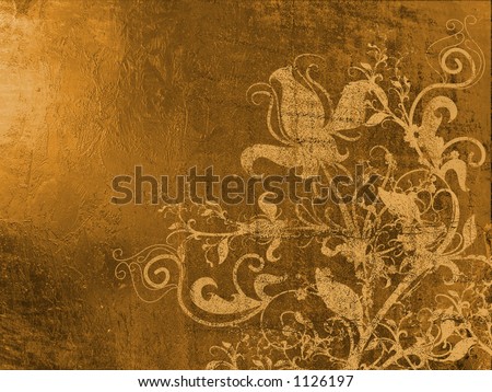 Grunge background with textured floral ornaments (text can be placed on the left)