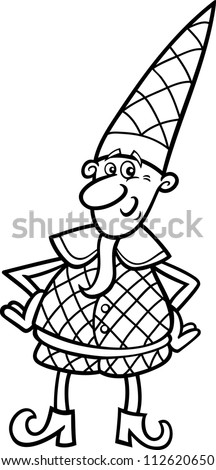 cartoon illustration of christmas elf or gnome for coloring book