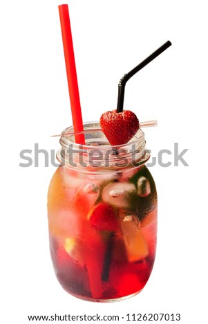 Homemade lemonade with strawberry isolated on a white background