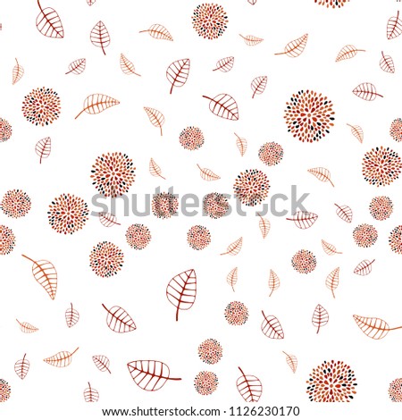 Light Red, Yellow vector seamless doodle background with leaves and flowers. Colorful illustration in doodle style with leaves, flowers. Hand painted design for web, wrapping.