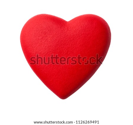 Close up red heart on white background with clipping path. Porcelain red heart Royalty-Free Stock Photo #1126269491
