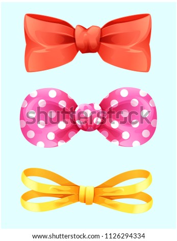 Set realistic bows decoration isolated on blue background vector