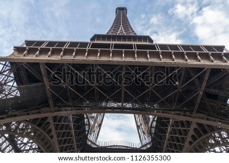 Eiffel Tower:  A closeup view from under the tower.