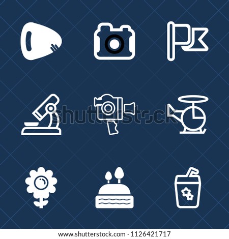 Premium set of outline, fill vector icons. Such as transportation, musical, sweet, nation, camera, flower, technology, instrument, photographer, america, dessert, microscope, flag, guitar, floral, air