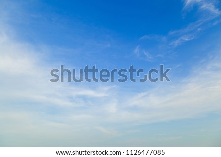 Blue sky and white cloud panorama on summer. Good weather day background with copy space.