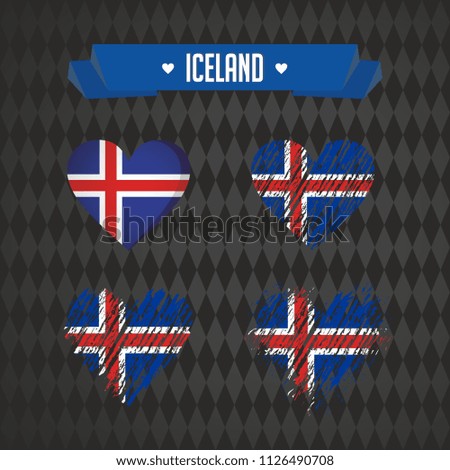 Iceland heart with flag inside. Grunge vector graphic symbols