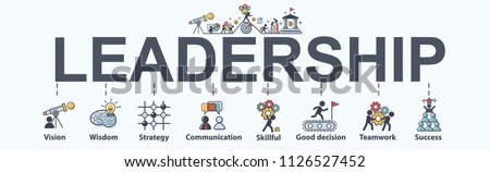 Leadership banner web icon for business, vision, wisdom, skillful, decision, teamwork and success. Minimal vector infographic. Royalty-Free Stock Photo #1126527452