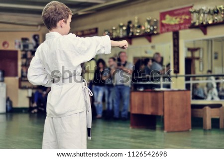 Kids of karate. Training and exam in karate.
