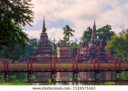 Sukhothai Historical Park, Unesco world heritage of Thailand. Old Buddha Statue in Sukhothai Province. 