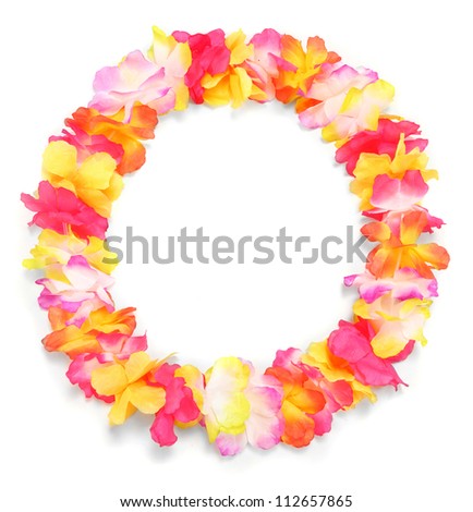 Frame from flowers necklace. Traditional Hawaiian decoration.
