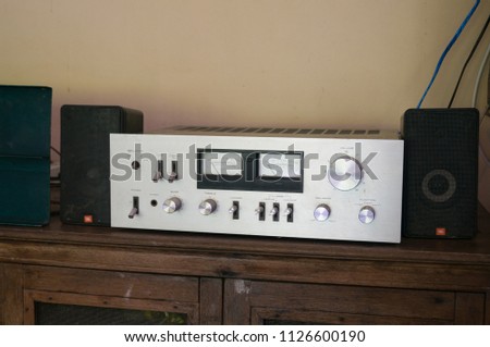 Old Vintage Stereo Amplifier Panel Console as Part of Stereo set or Audio Equipment connect with speaker or Loundspeaker