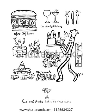 Hand drawn restaurant poster  / food menu illustrations - vector