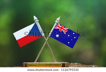 Australia and Czech Republic small flag with blur green background