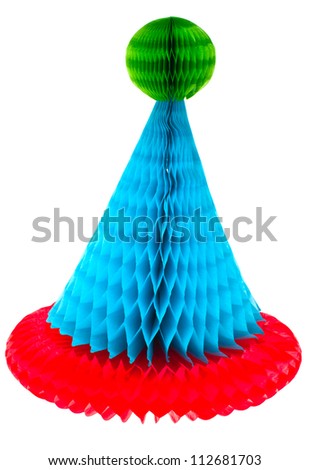 Colorful clown hat shot in studio on a white background.