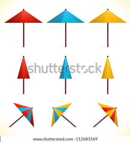 Set of umbrellas. Sunshades. Parasols. Multicolor icons for web pages, games, presentations