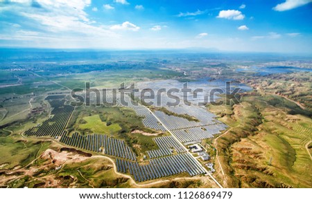 Aerial photography of large-scale photovoltaic bases in Asia