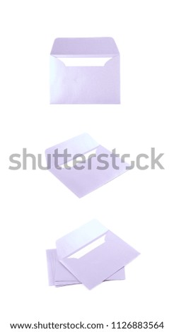 Opened paper envelope isolated over the white background, set of three different foreshortenings