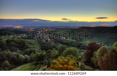 HDR landscape seen from the castle of Badenweiler after sunset