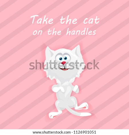 white cute and happy cat lying on his back and smiling cute. Vector illustration. alphabetic designation